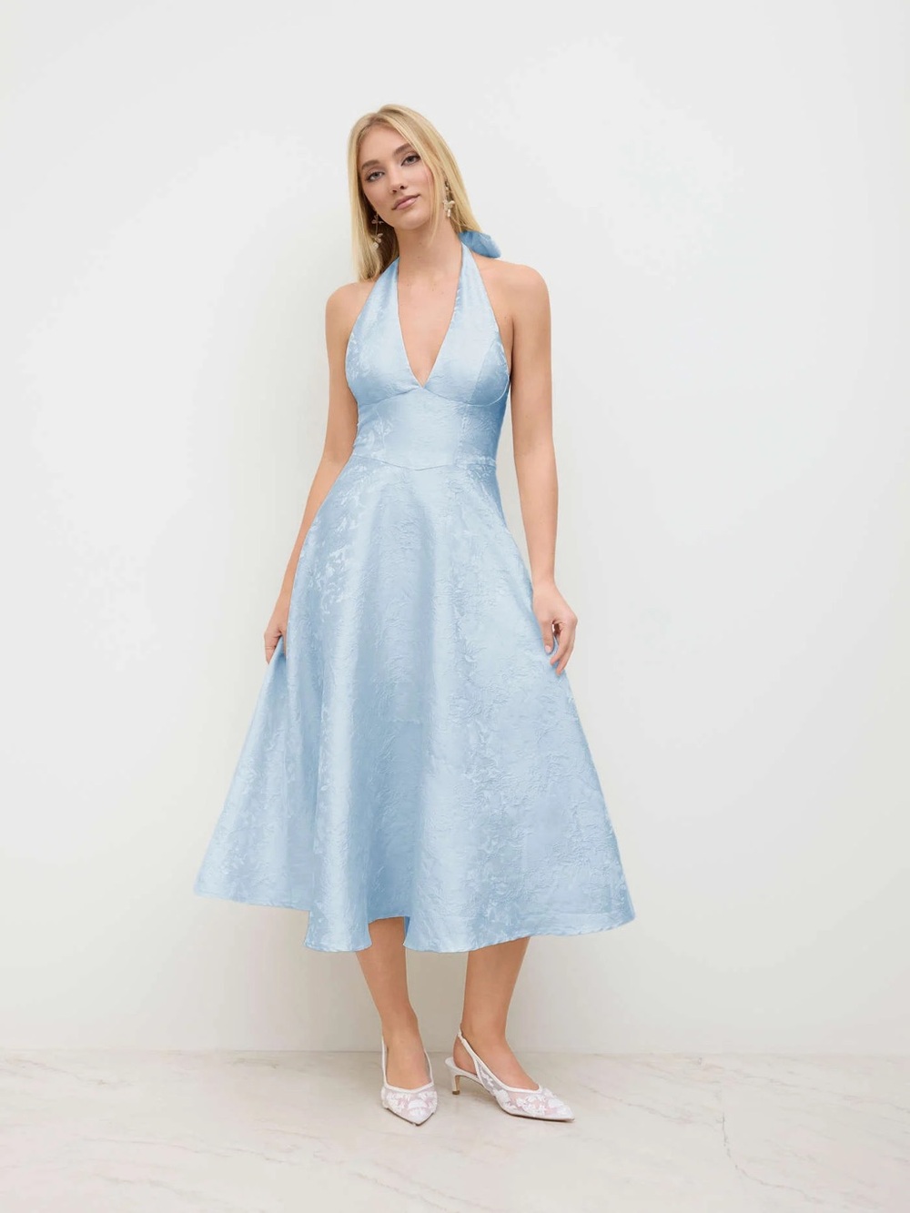 Cider Light Blue Halter Midi Dress